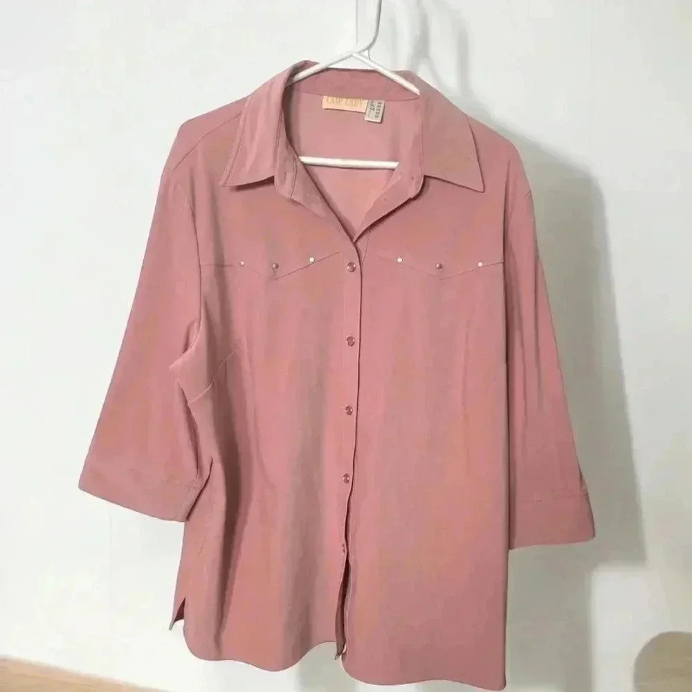 Vintage Fair Lady 3/4 Sleeve Button  Down Shirt w Western Vibe